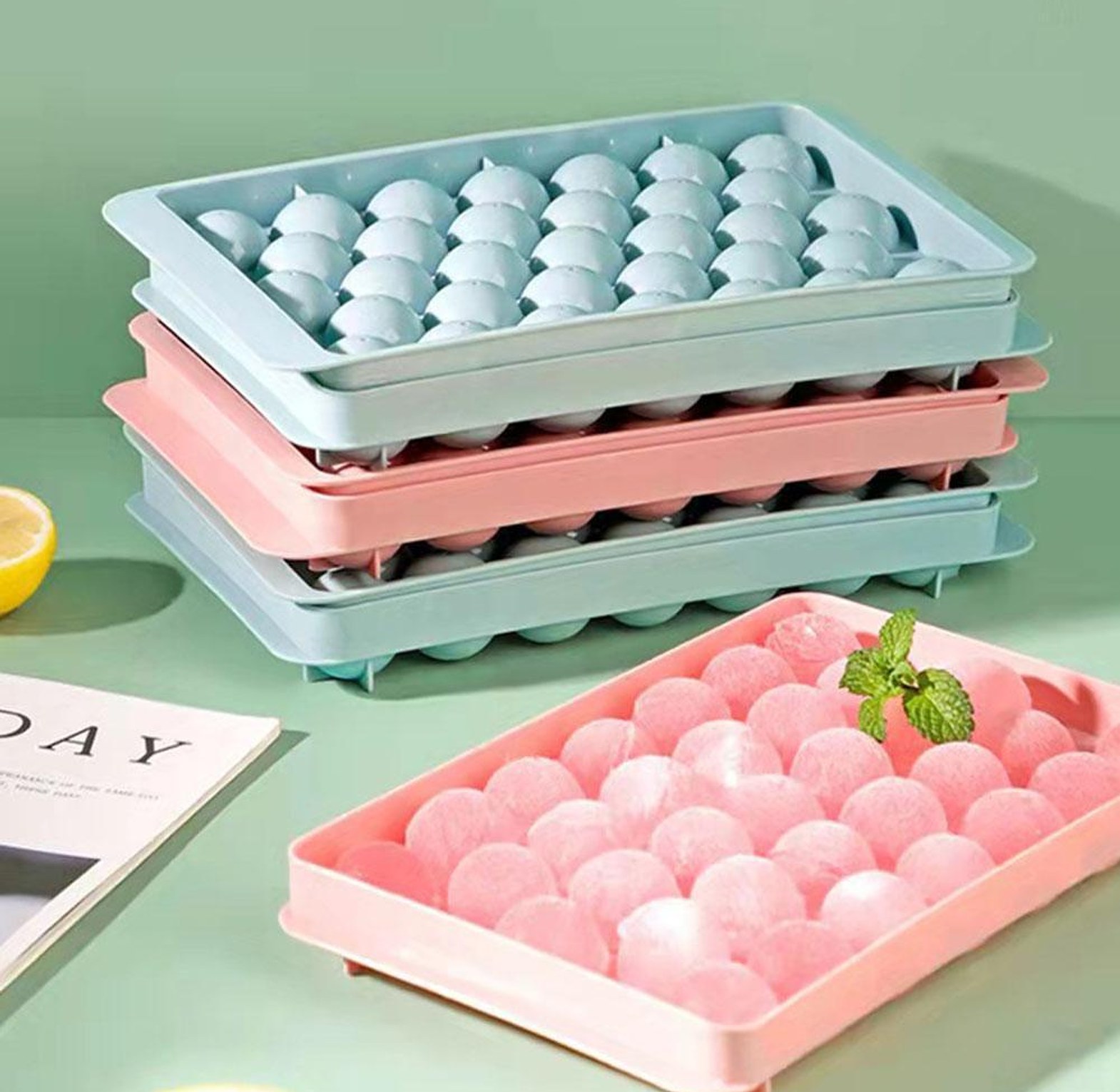 33 Grid Mini Round Ice Cube Tray Mold With Lid image