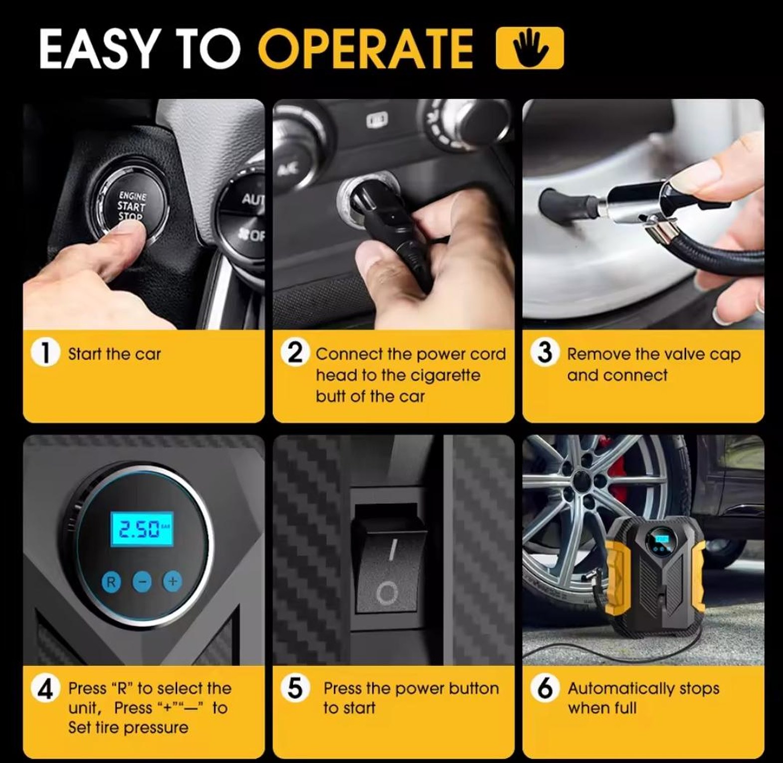 CarSun C1399-1 Portable Digital Car Tire Inflator 12V Air Compressor Pump for Cars, Motorcycles & Bicycles image