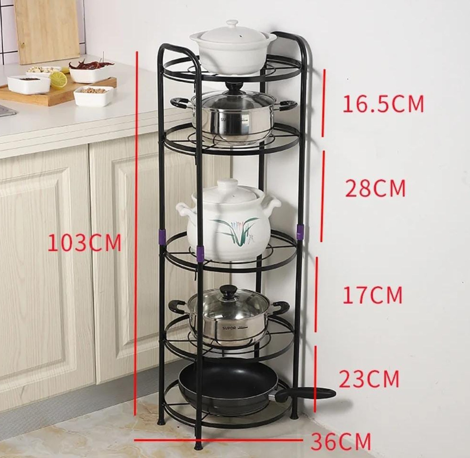 Premium mettalic 5 tier pot rack holder image