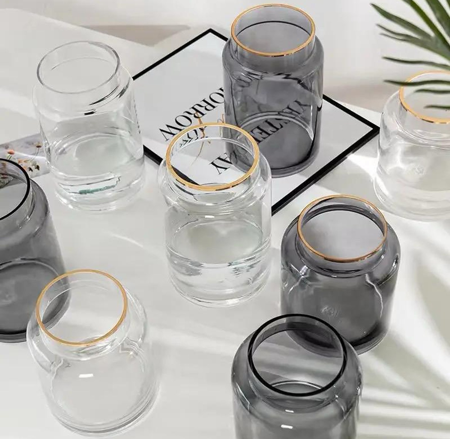 Modern creative clear  glass vase with a touch of gold image