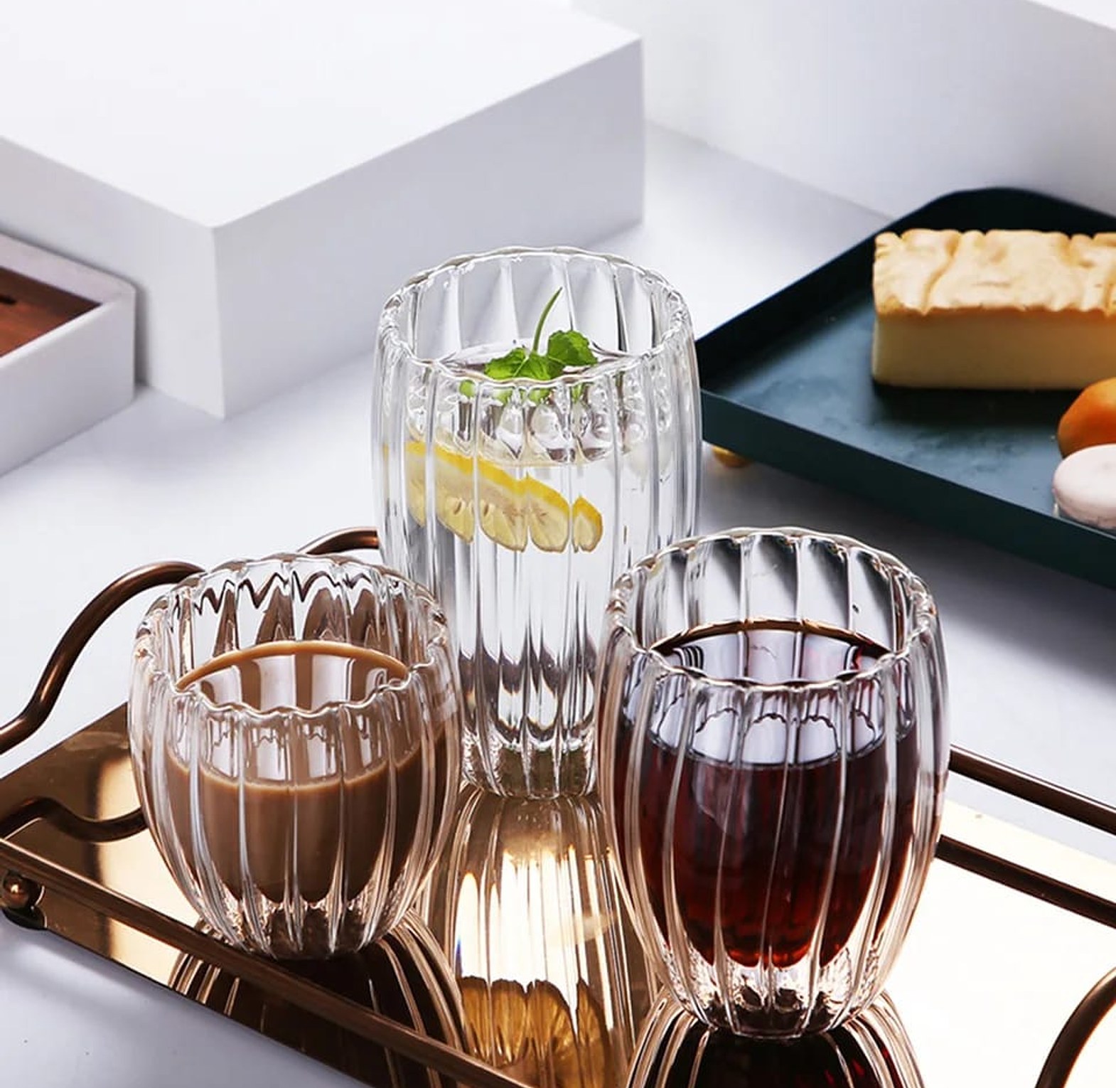 Stripe Double Wall  Glass Mug  image