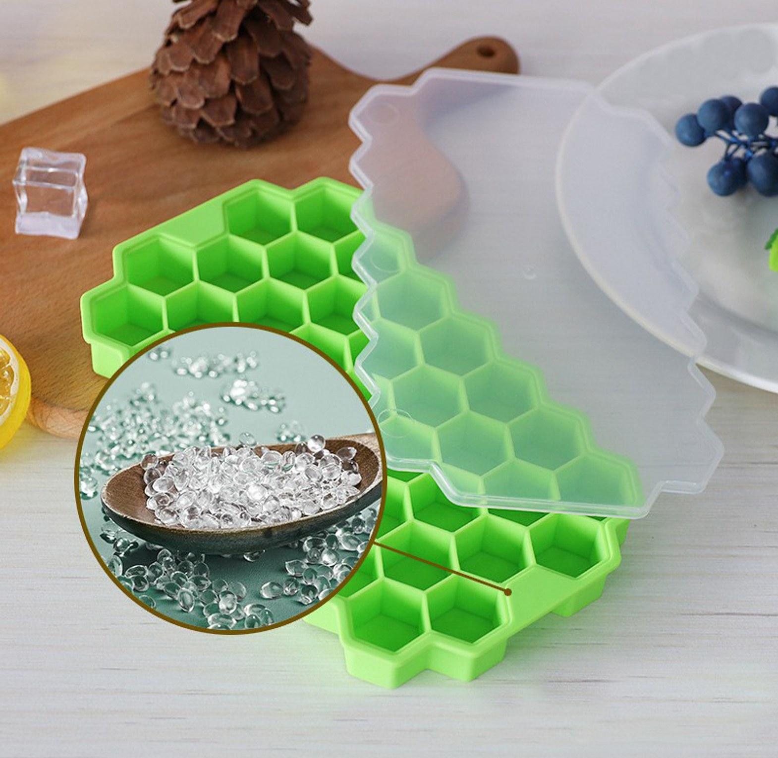 37-Cell Silicone Honeycomb Ice Cube Tray with Spill-Proof Lid – Flexible Mini Ice Maker Mold for Cocktails & Baby Food image