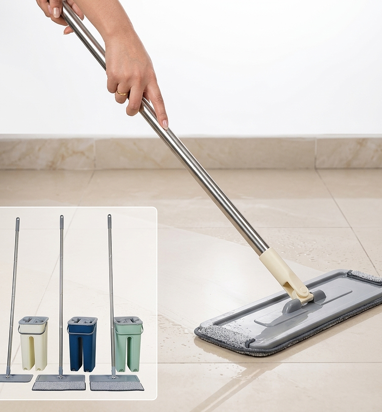 Hands-Free Flat Squeeze Mop and Bucket Set Self Wringing Microfiber Floor Cleaner for Tiled and Wooden Houses image
