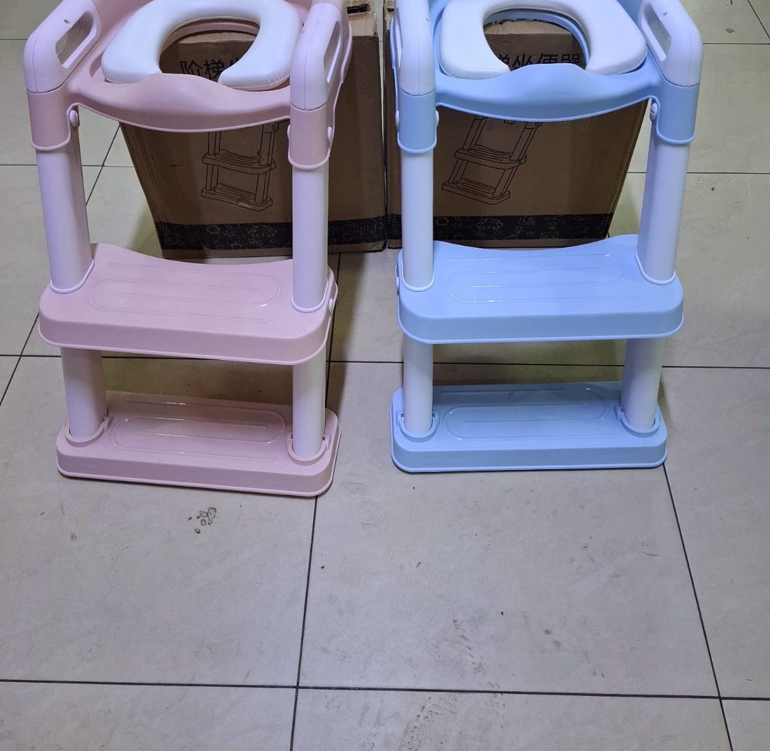 Portable Bedside Commode Chair for Elderly & Disabled – Height Adjustable Toilet Chair with Padded Seat, Pink/Blue image