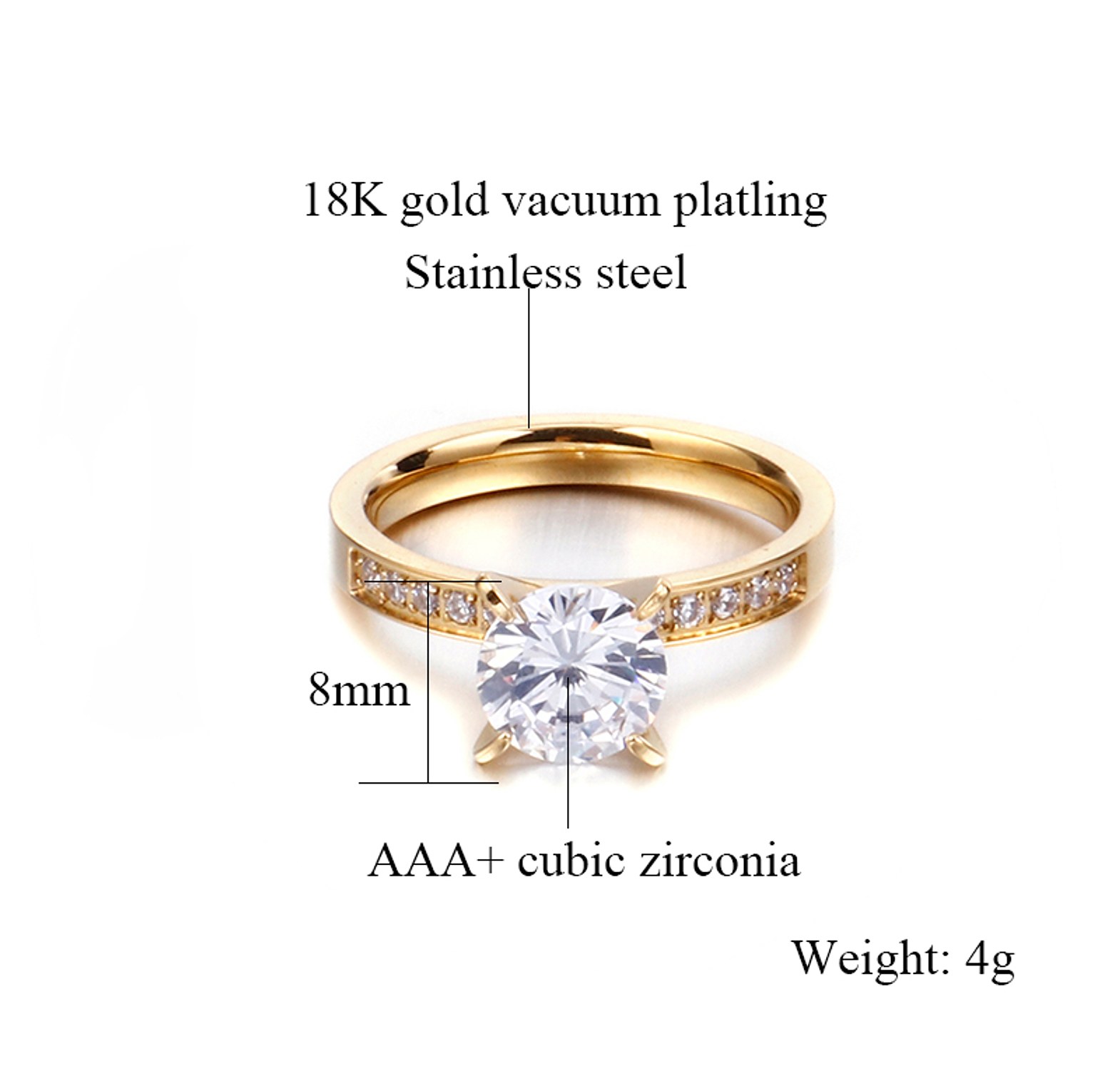 Gold & silver stainless steel, cubic zirconia engagement/promise ring  image