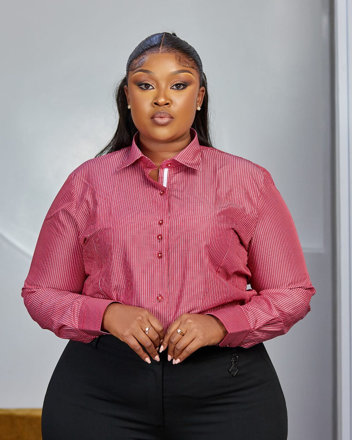Premium Maroon Striped Women’s Cotton Shirt image