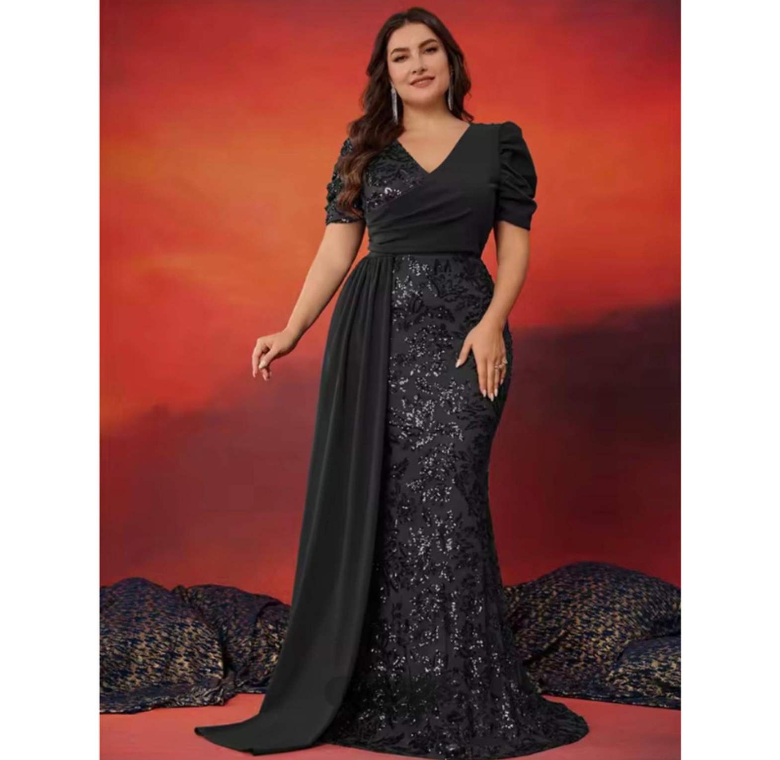Gilded Elegance Sequin Overlay Gown image