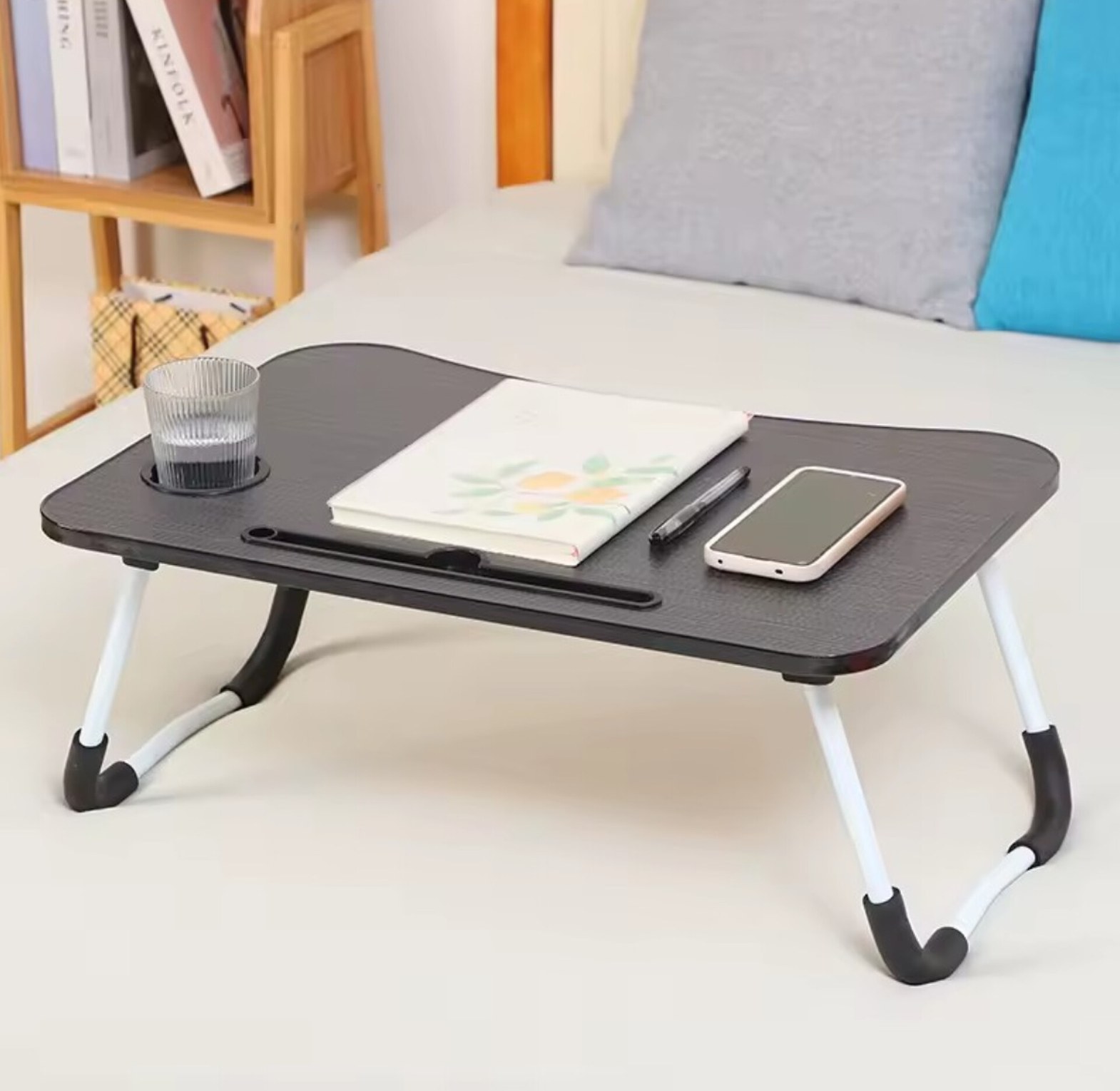 Universal Foldable Laptop Bed Table with Cup Holder & Tablet Slot for Home Office & Students - Ergonomic Portable Study Desk image