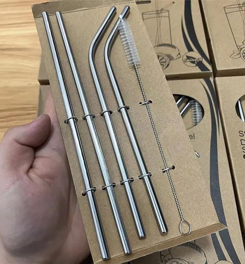 Eco-Friendly Reusable Stainless Steel Drinking Straw Set with Cleaning Brush image
