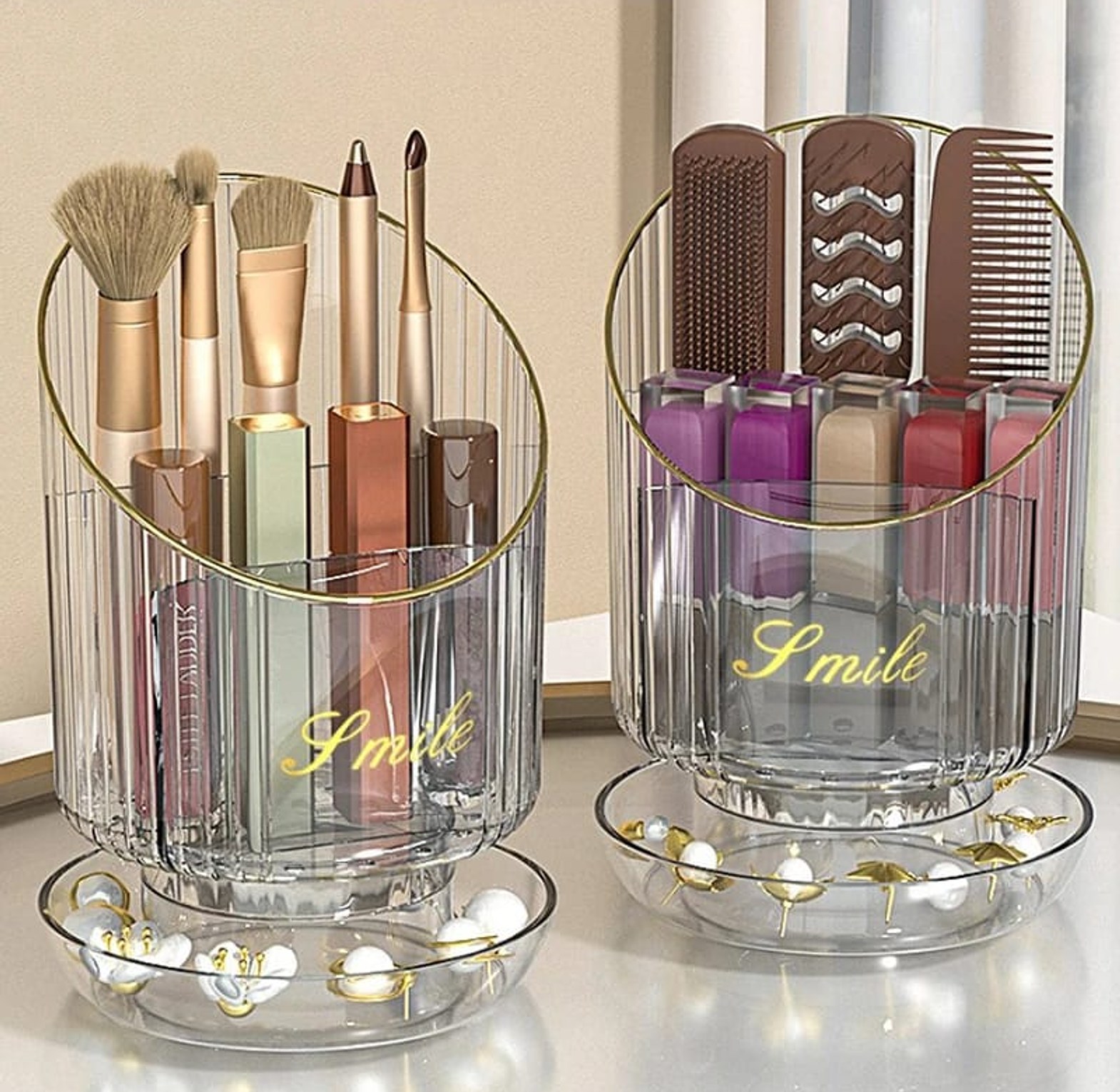Rotating Desktop Makeup Brush Storage Bucket and Large-Capacity Cosmetic Organizer image
