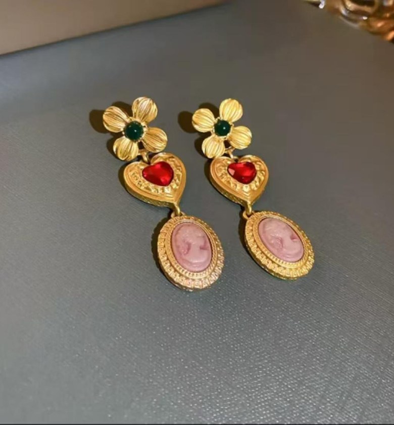 Vintage Charm Floral Cameo Drop Earrings image