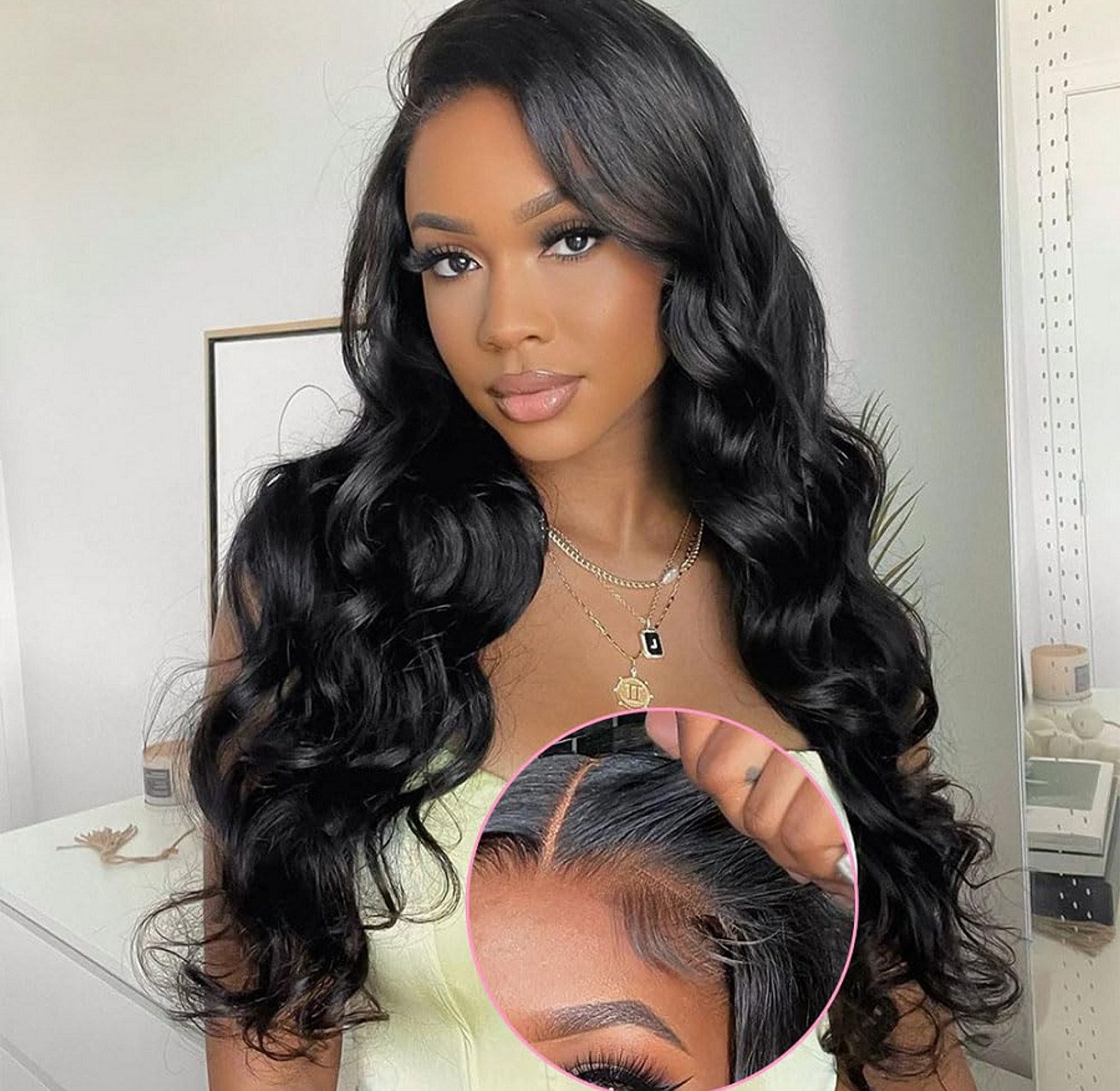 Black Brazilian Remy Human Hair Wig 16 inch Body Wave Glueless 13*4 front lace 180 density  image