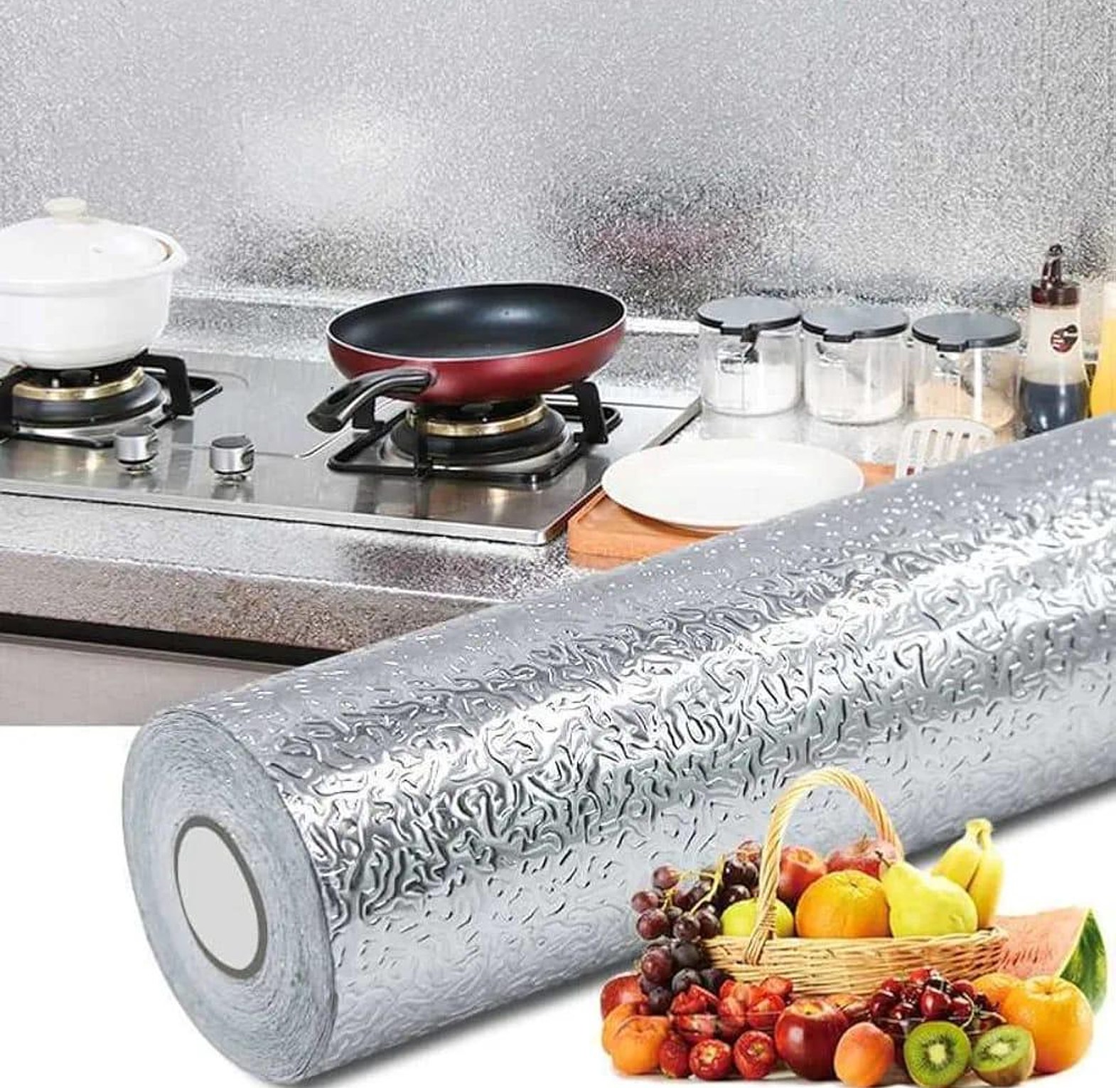 WATERPROOF WALL PAPER. Kitchen Aluminum Foil Wallpaper Waterproof And Oil Proof image