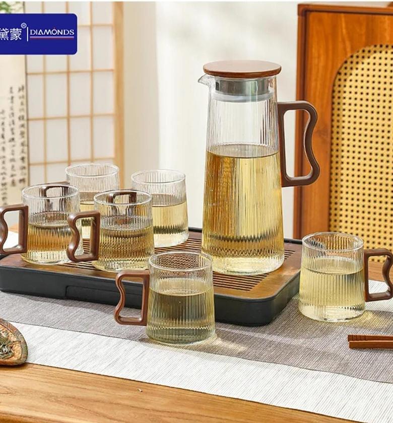 Zen Borosilicate Ribbed Pitcher and Mug Set (7-Piece) image