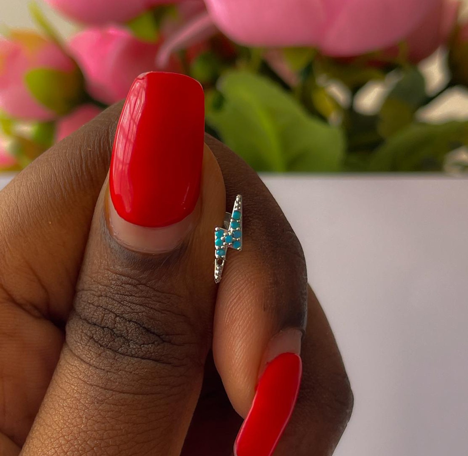 Zapped Turquoise Lightning Bolt Flat Back Stud image