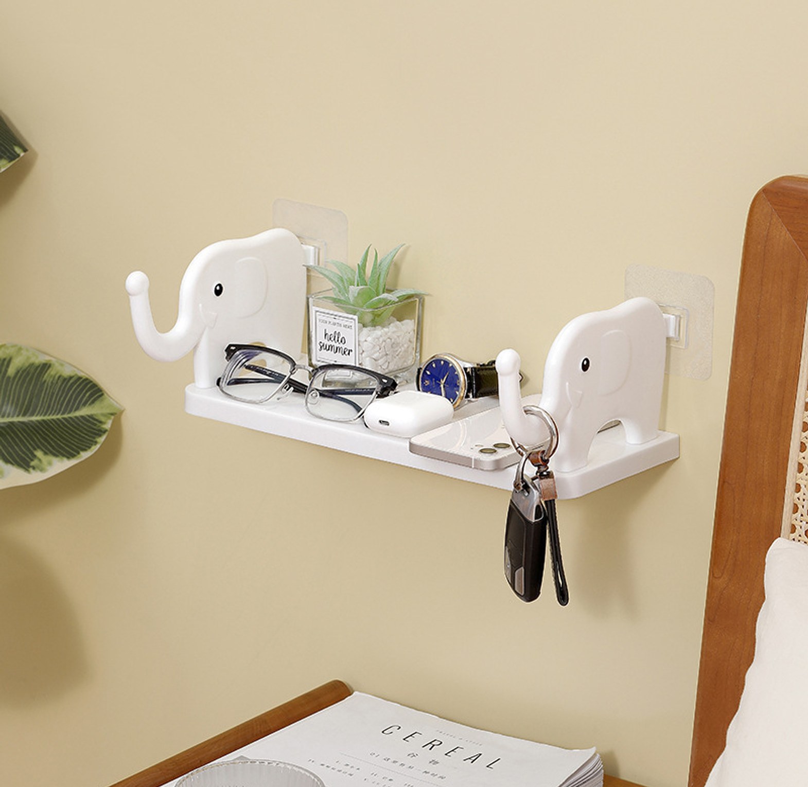 Elephant Adhesive Wall Shelf Floating Organizer Rack No Drill Damage Free Storage Organizer Holder for Kitchen Bathroom Bedroom image