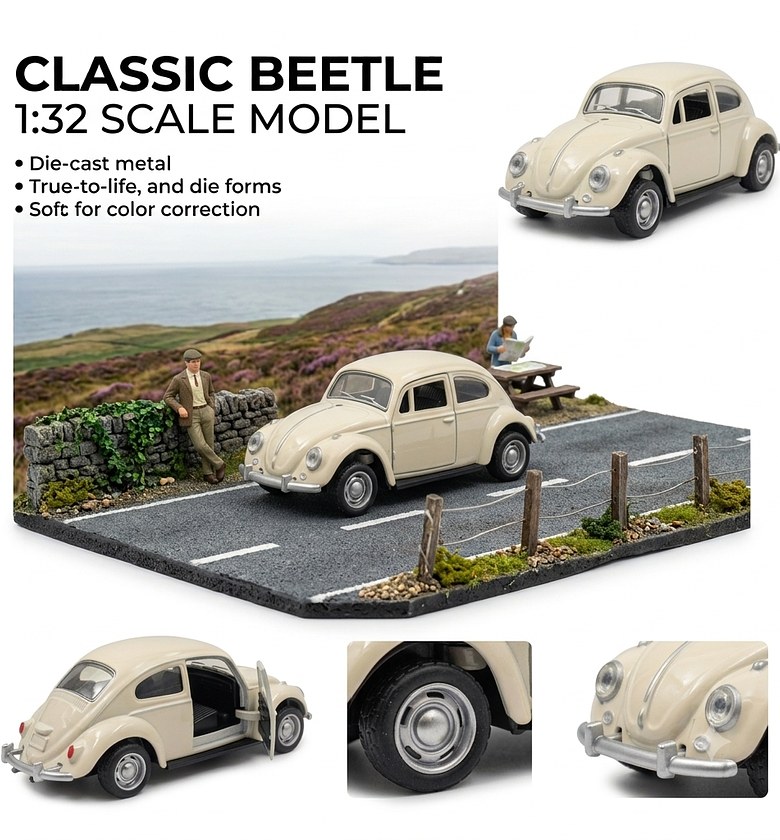 Classic Volkswagen Beetle Diecast Model Car - Vintage VW Bug Metal Toy for Collectors & Kids image