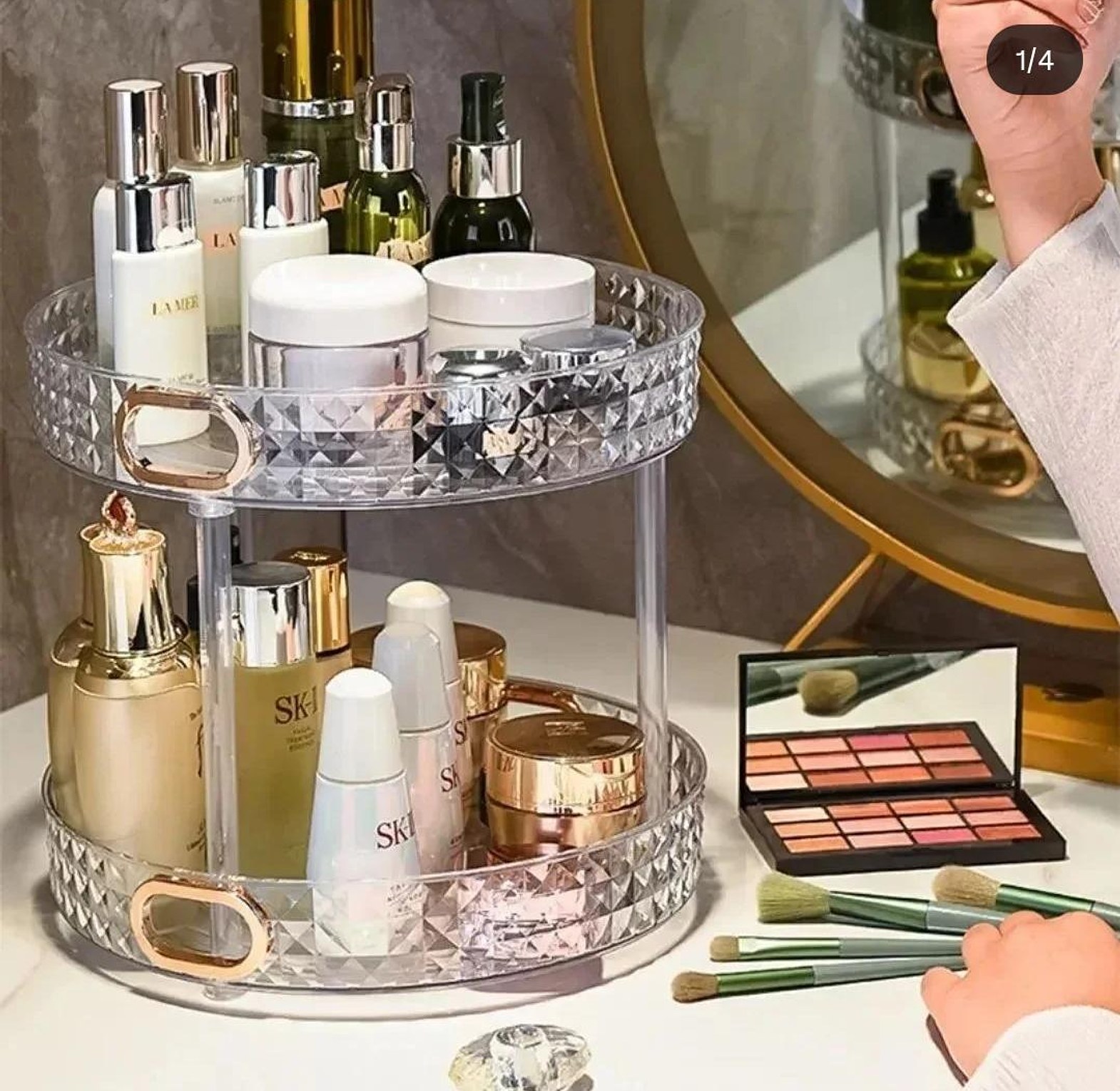 2 tierDiamond acrylic rotating cosmetic organizer image