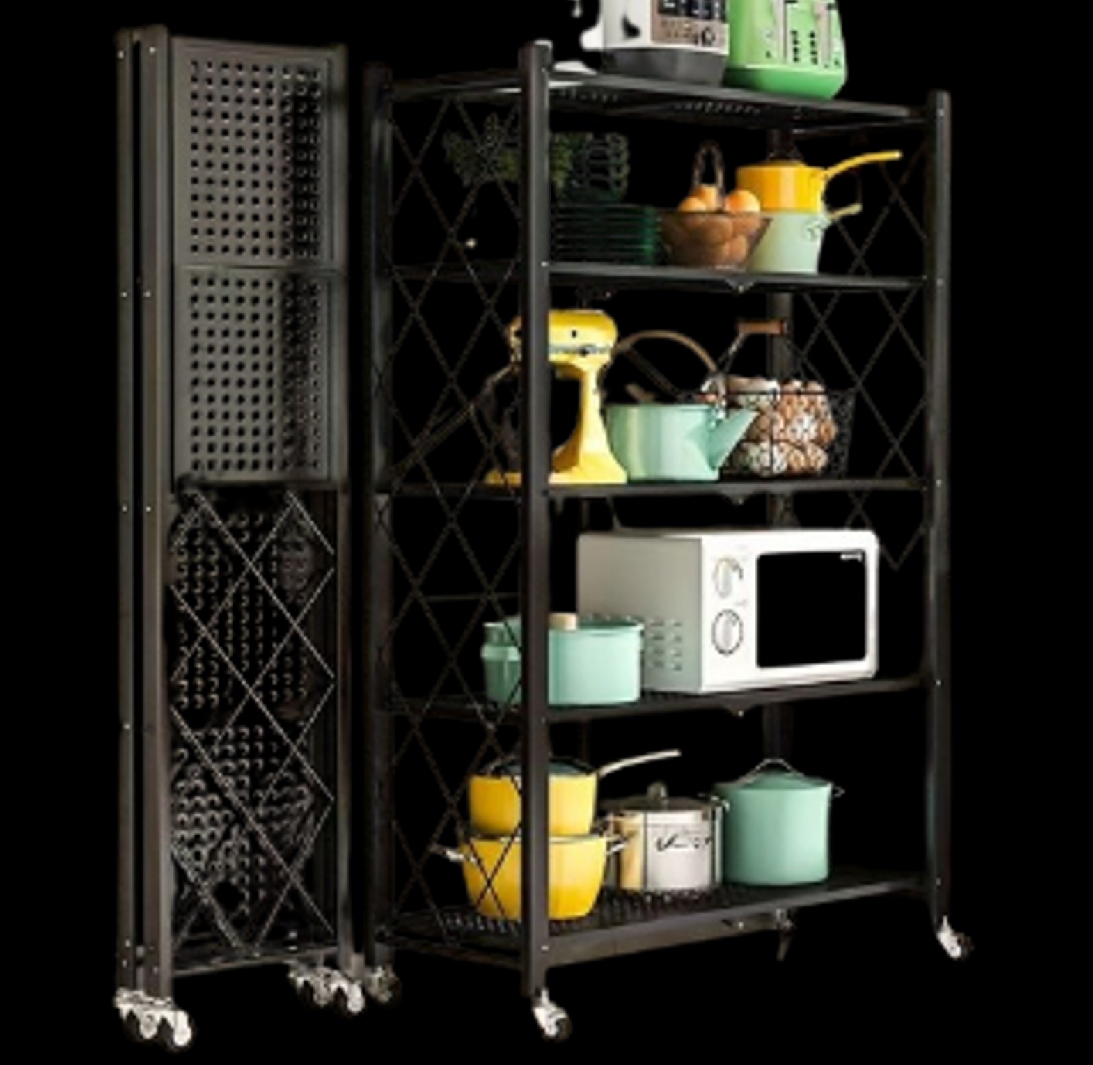 5-Tier Foldable Multipurpose Kitchen Storage Rack with Wheels image
