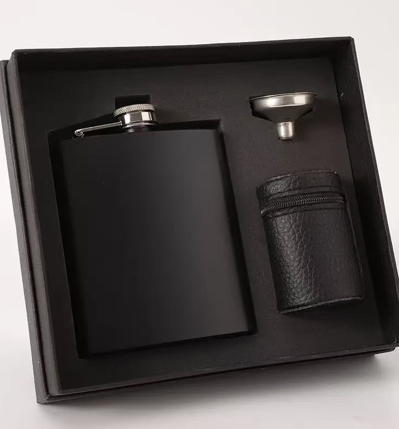 8oz Stainless Steel Hip Flask Gift Set with 4 Shot Cups & Funnel - Leak-Proof Leather Wrapped Liquor Flask for Men & Women - Nairobi, Kenya image