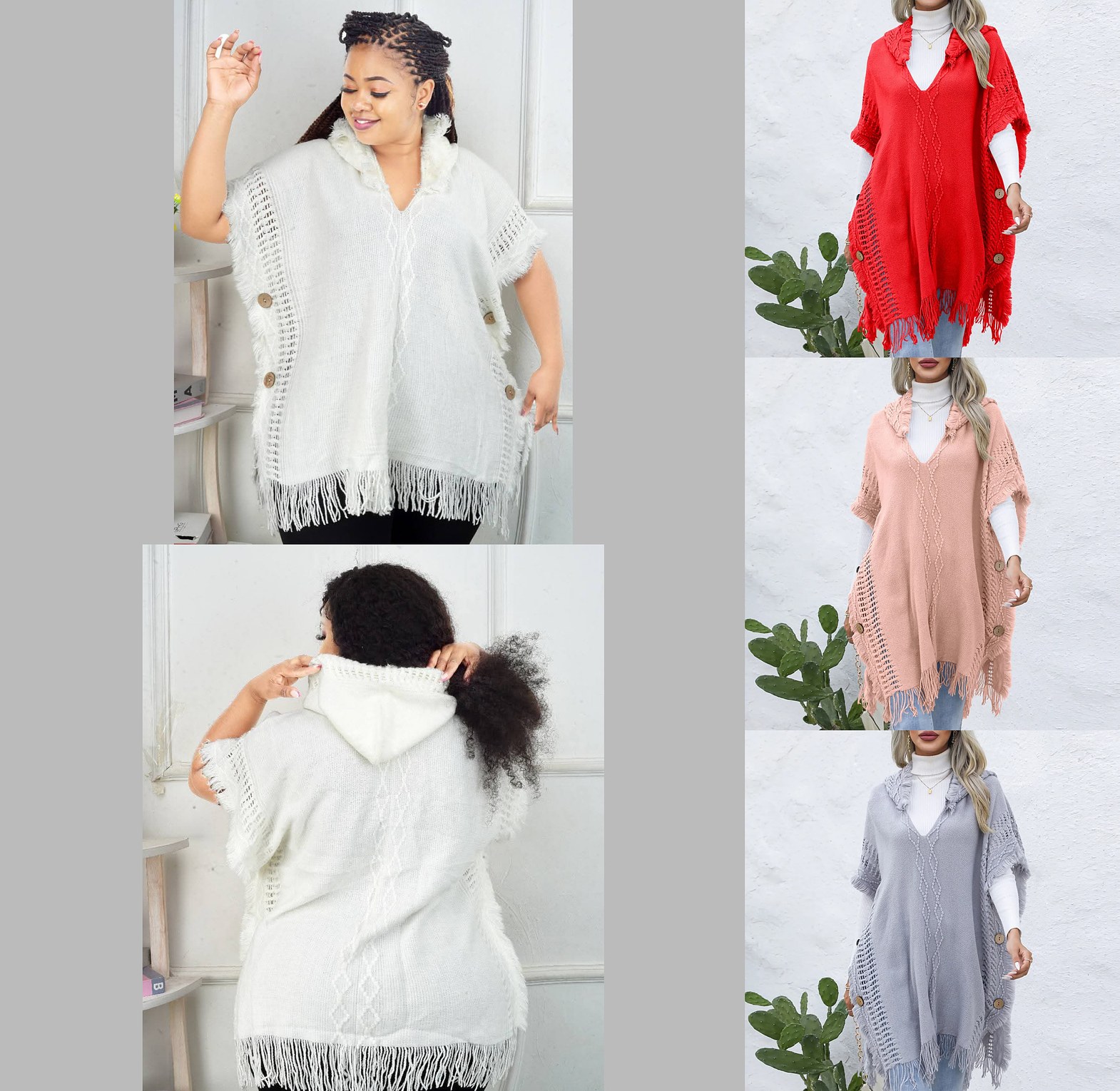 Women Knitted Hooded Shawl Herringbone Pattern  image