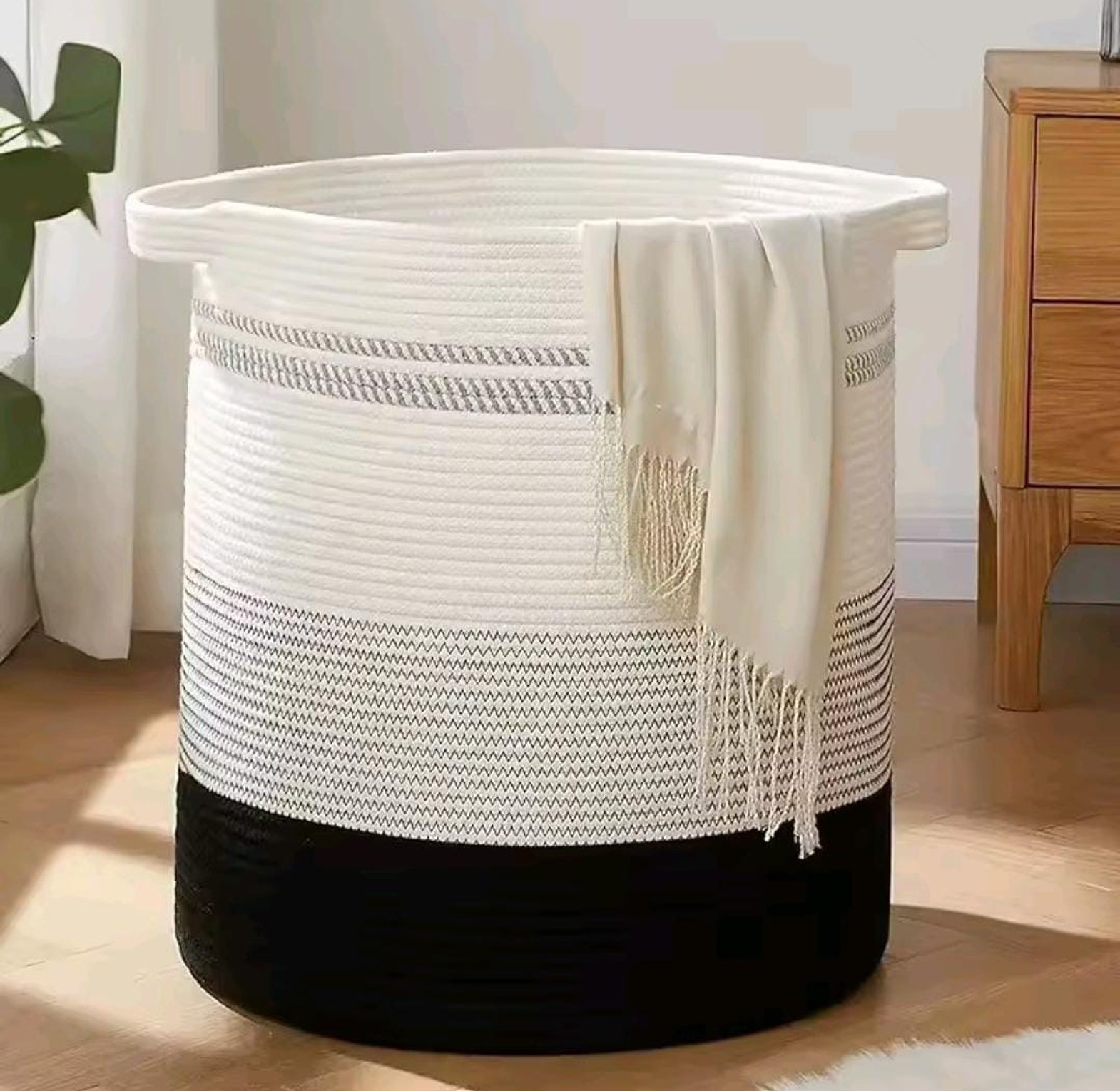 Large Handwoven Cotton Rope Laundry Basket image