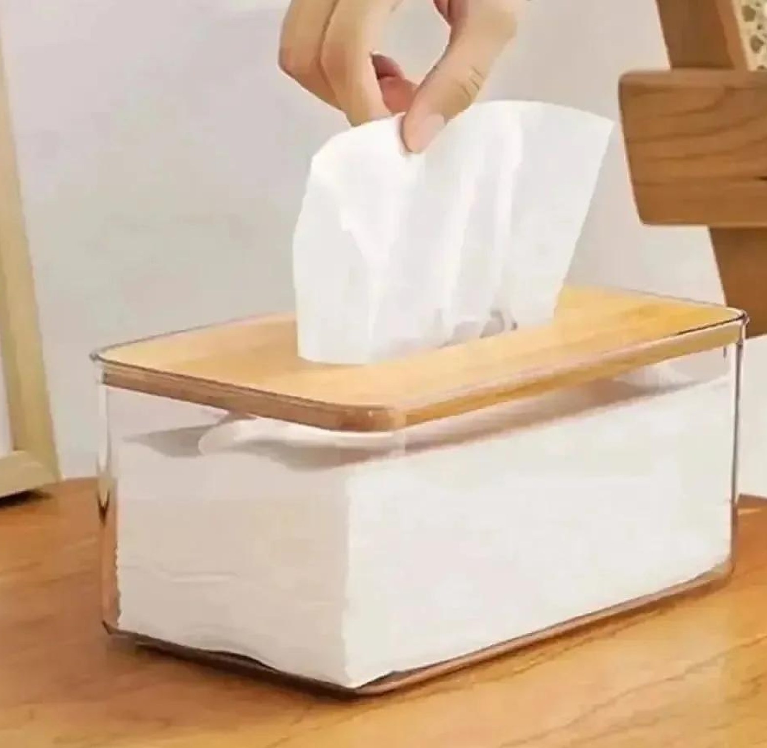 Nordic minimalist tissue box /Serviette holder with bamboo lid image