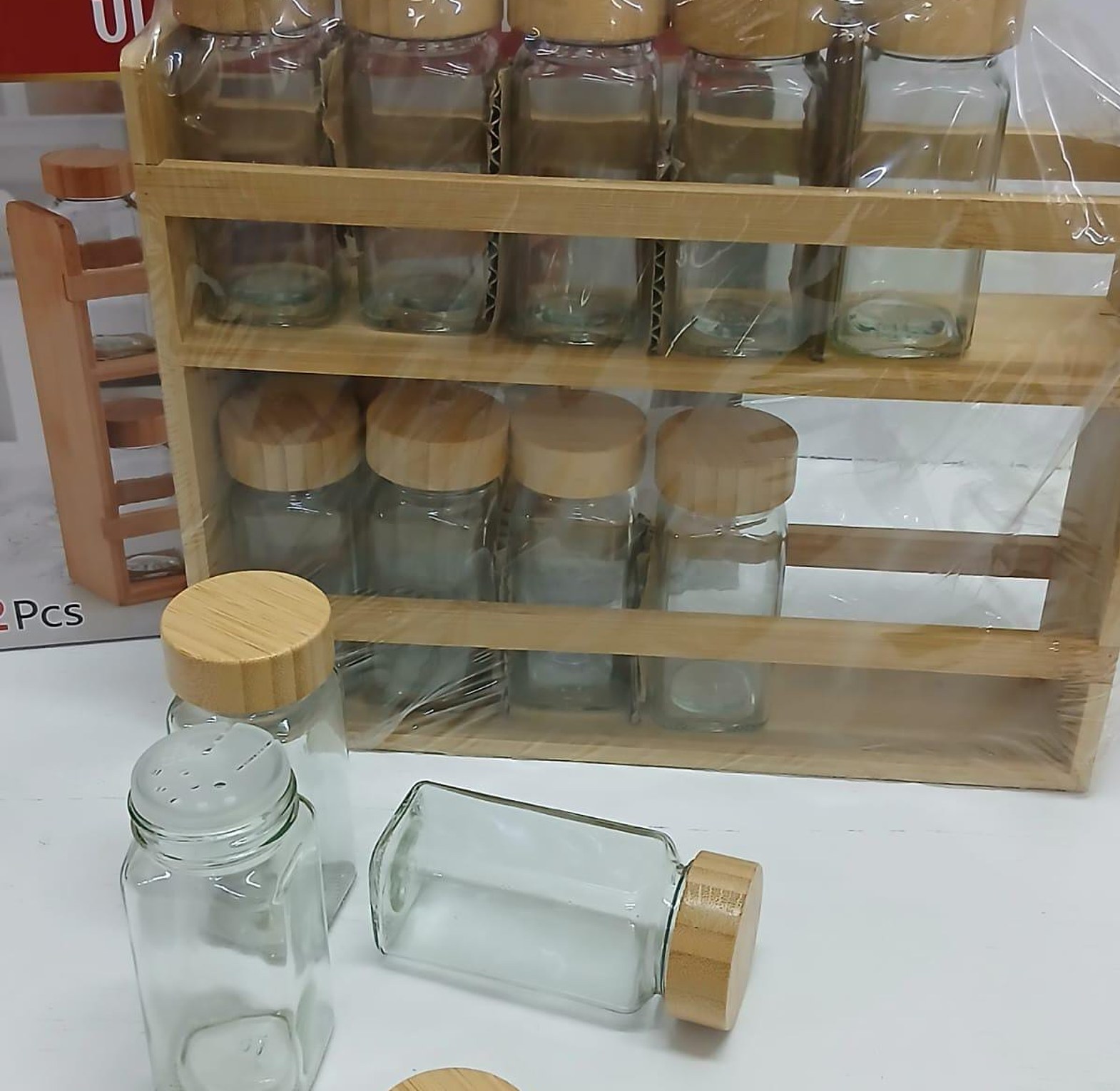 12-Piece Premium Wooden Spice Rack Set with Glass Jars – Modern Kitchen Organizer image
