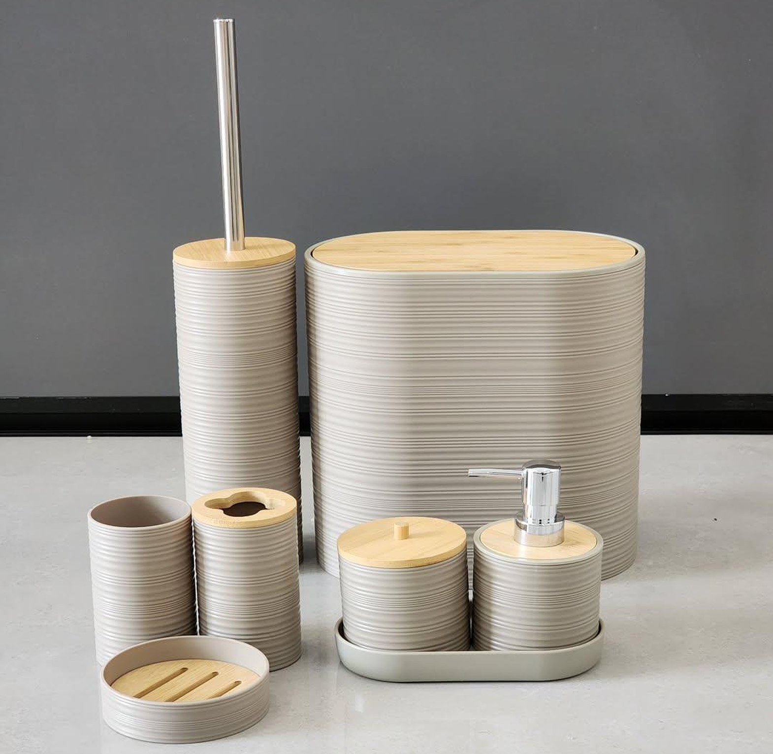8pcs set Luxury Bathroom Accessories set with bamboo lids image