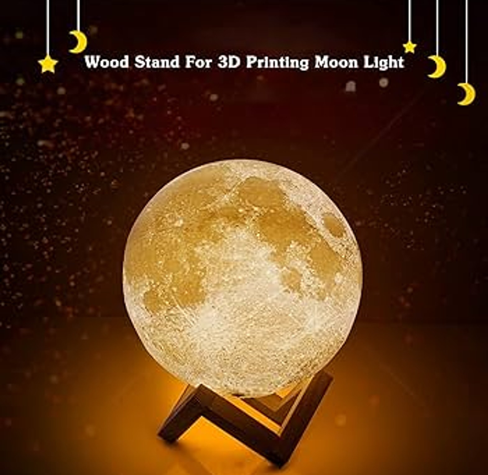 3D Moon Night Light Lamp with Wooden Stand - Adjustable Warm & White LED Bedroom Aesthetic Table Light for Home Decor, Nairobi Kenya image