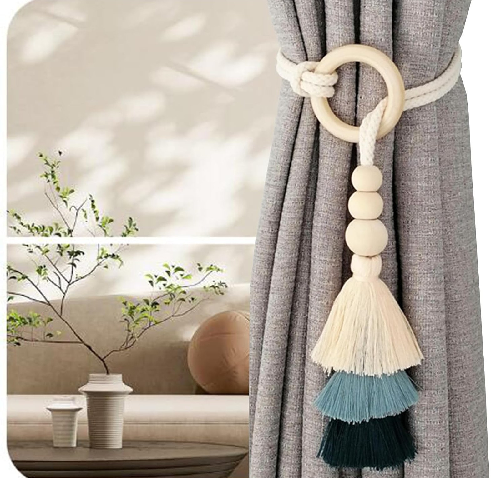 2pcs Tassel Curtain Tie Backs Wooden Bead image