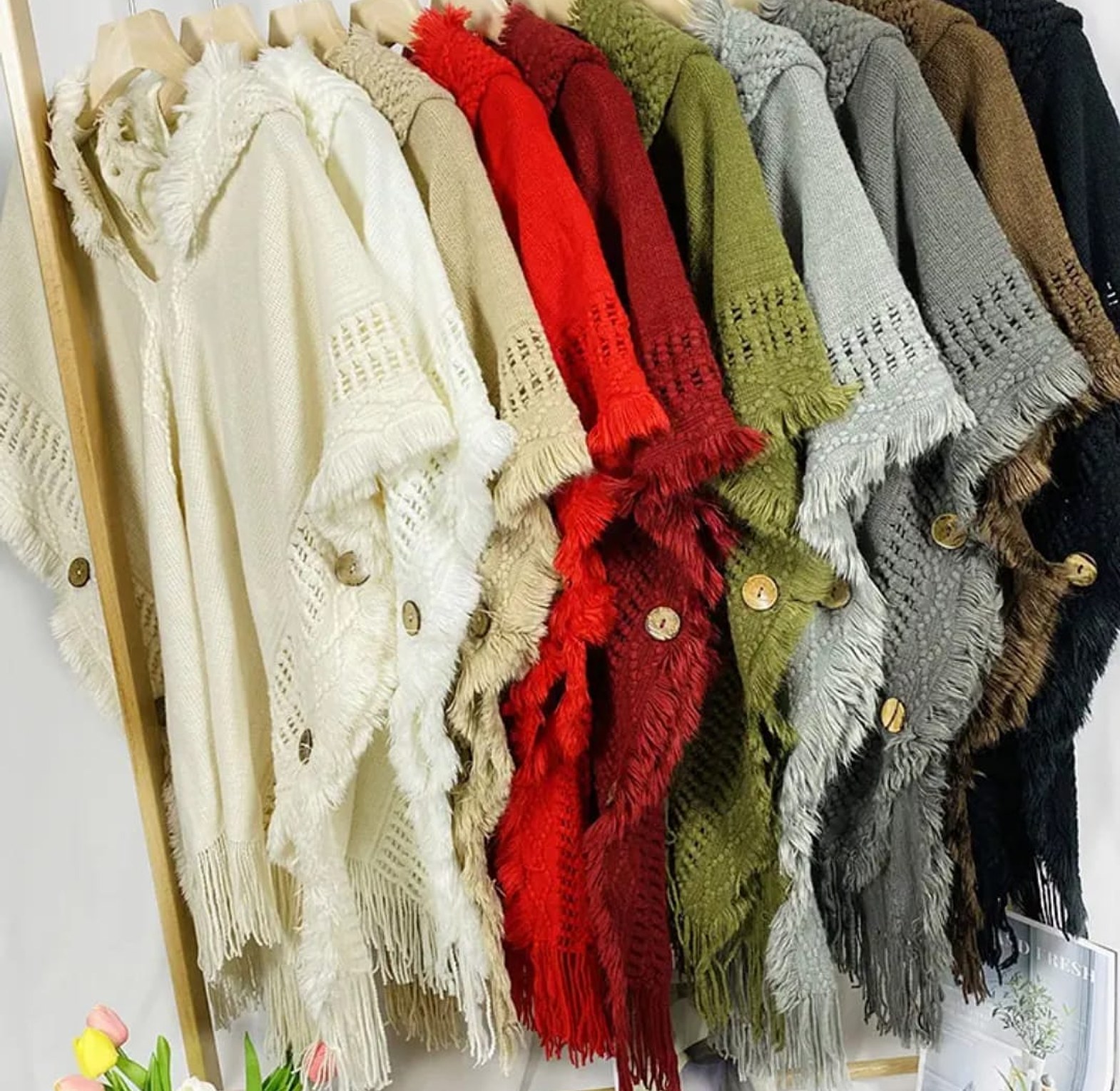 Women Knitted Hooded Shawl Herringbone Pattern  image
