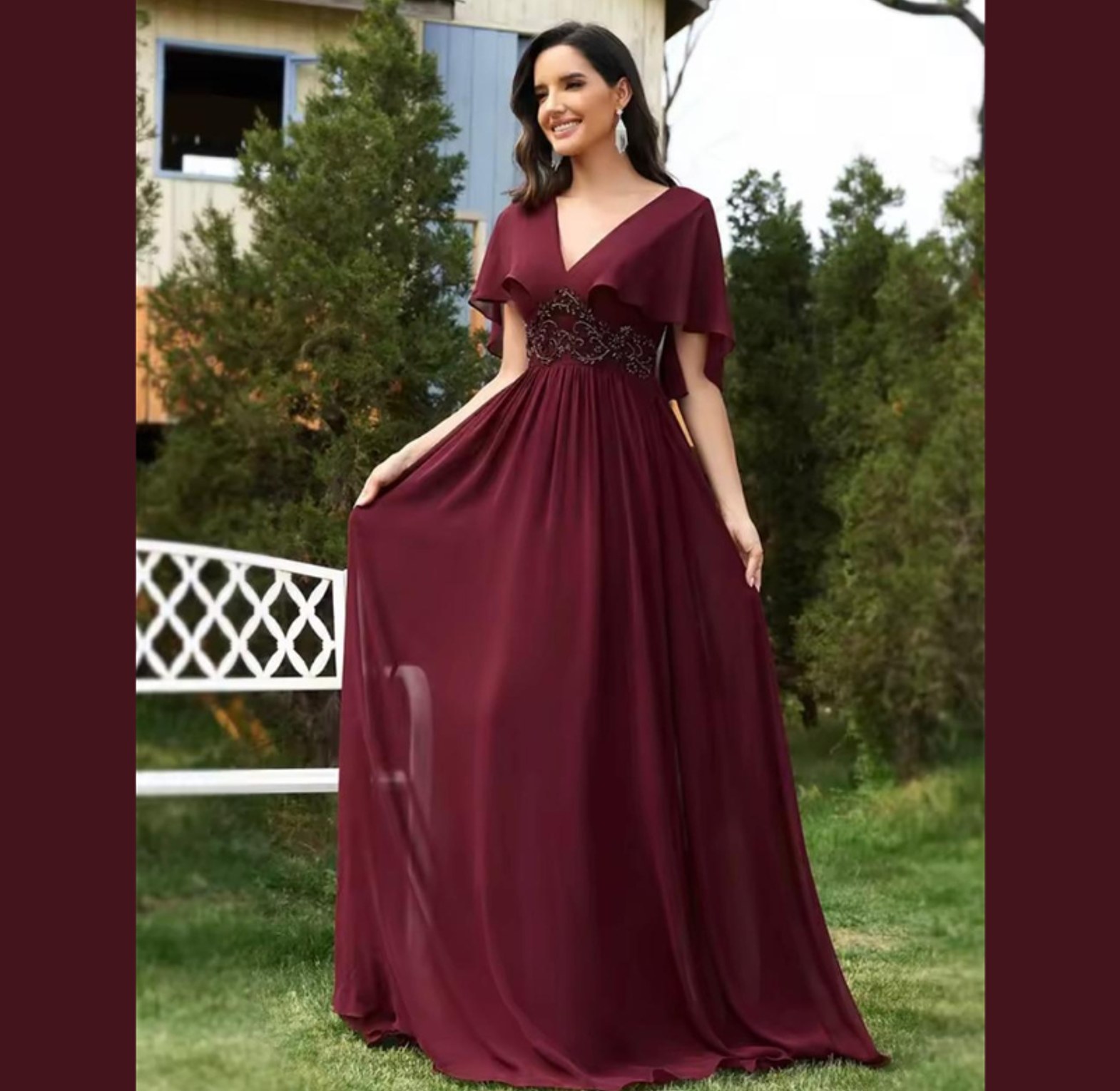 Embroidered Waist Chiffon A-Line Gown image