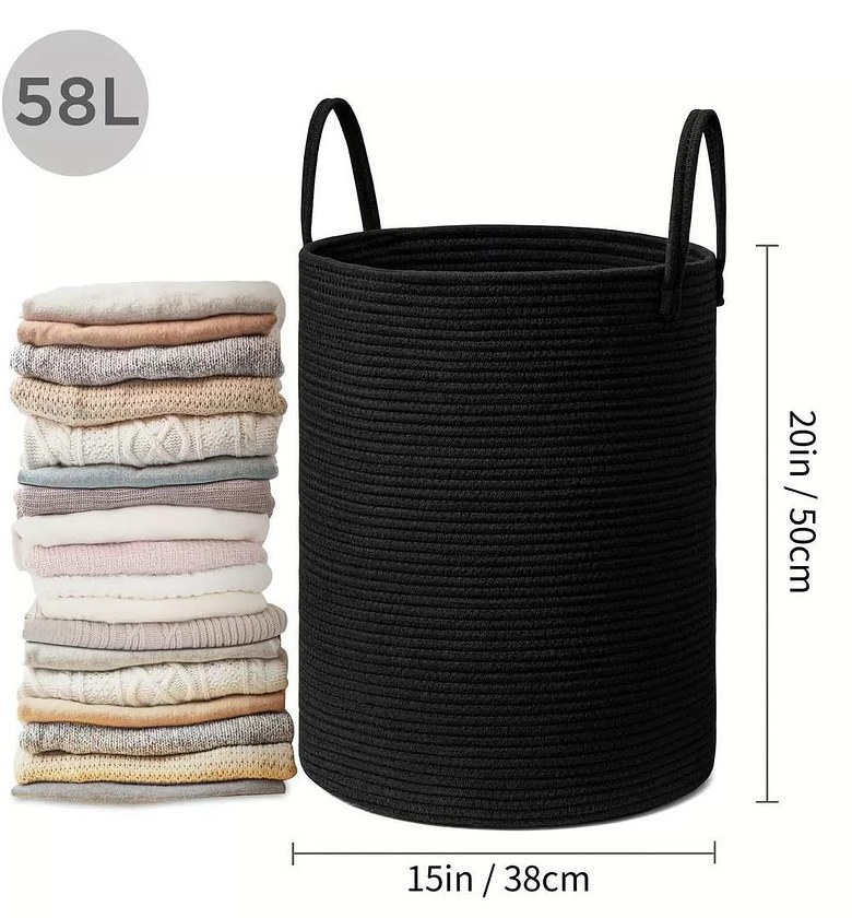 Large Cotton Rope Decorative Woven Basket with Handles image