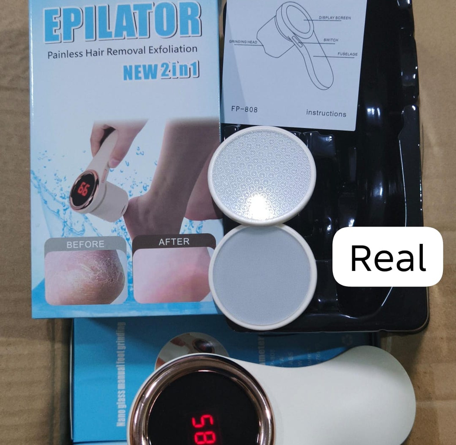 2-in-1 Painless Hair Removal Epilator and Electric Foot Grinder - Rechargeable Callus Remover with LED Display image