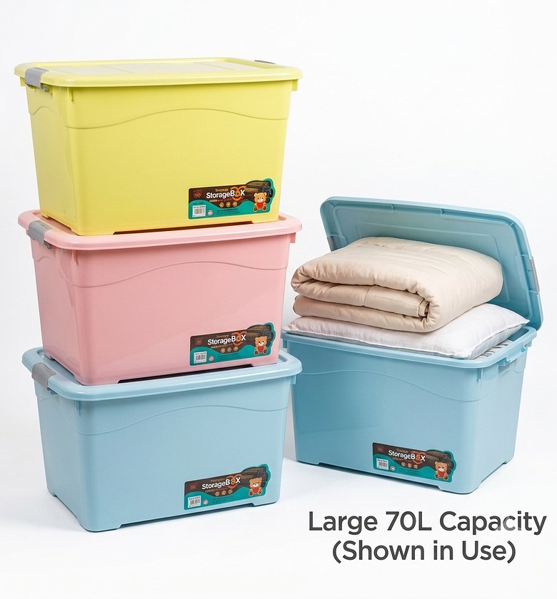 Premium 70L Plastic Storage Box with Lid, Stackable Home Organizer Container image