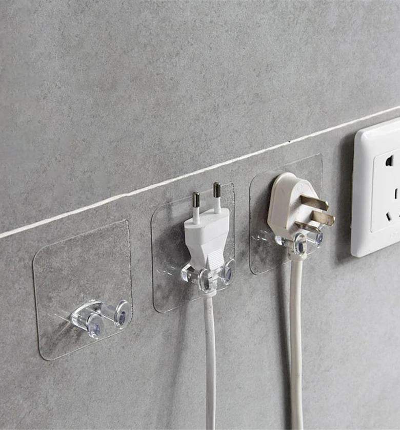10Pcs Self Adhesive Wall Hooks and Phone Charging Stand transparent Plug Holder Cable Organizer Pack for Damage Free Home Storage image
