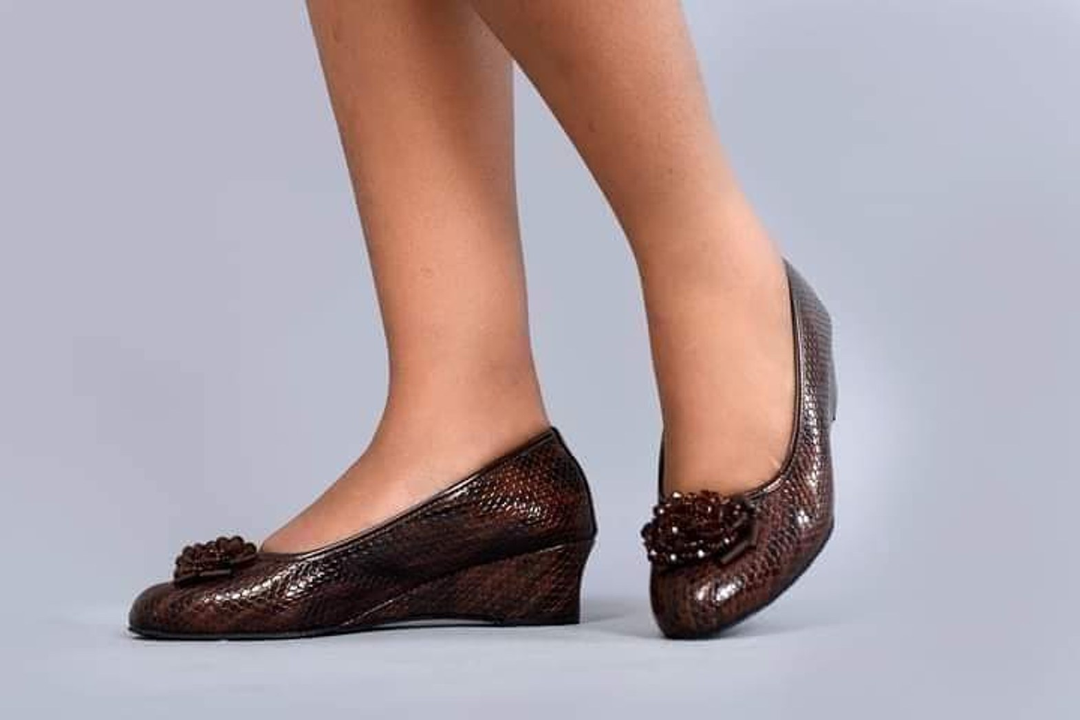 Premium Turkish Pure Leather Brown Wedge Shoes image
