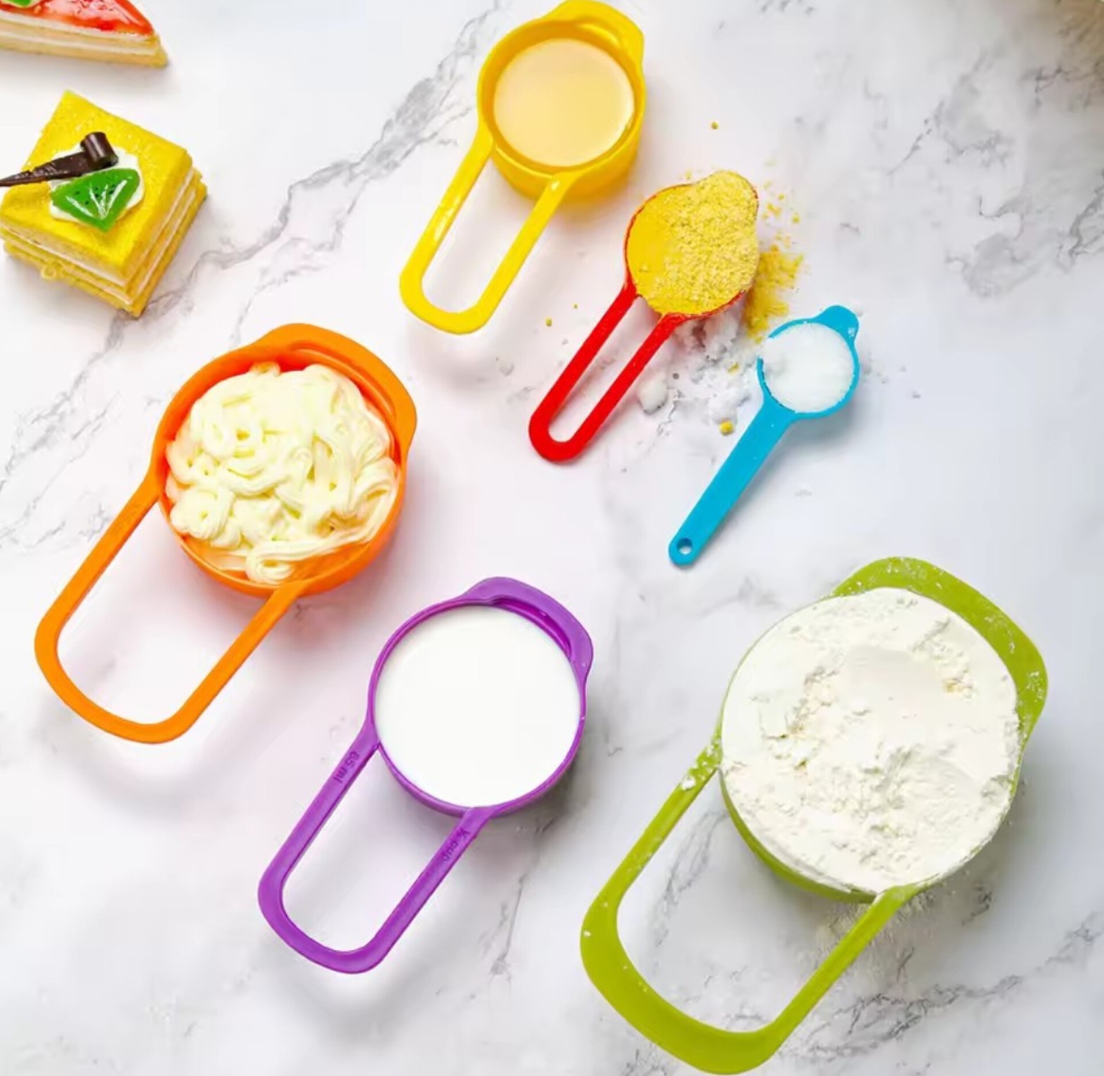 Colorful Measuring Cups and Spoons Set - 6 Piece Kitchen Baking Tools image