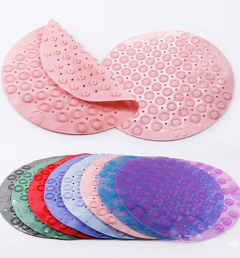 Non-Slip Silicone Bathroom Mat & Shower Foot Scrubber Pad with Suction Cups for Safety and Foot Massage image