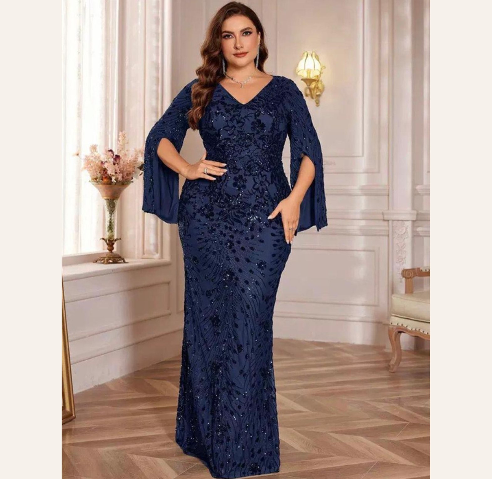 Monarch Sleeve Sequin Evening Gown image