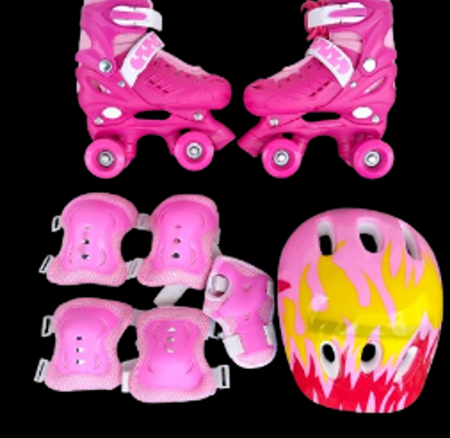 Roller Skates. Full Set Of Children's Quad Roller Skates Comes with a helmet and protective gear Size 27 To 38 image