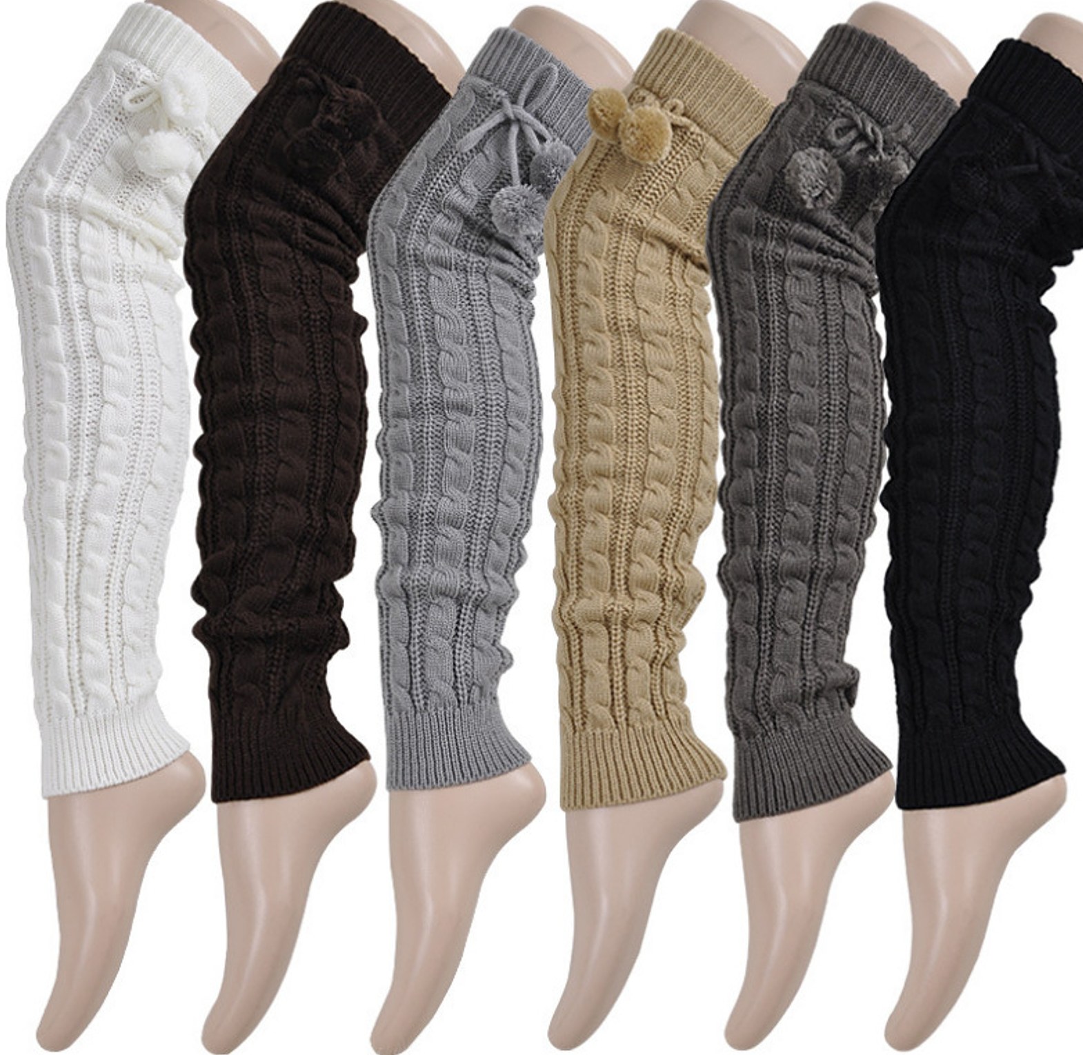 Pair of Thigh High Cable Knit Leg Warmers Over Knee Extra Long Thermal Winter Socks for Women image