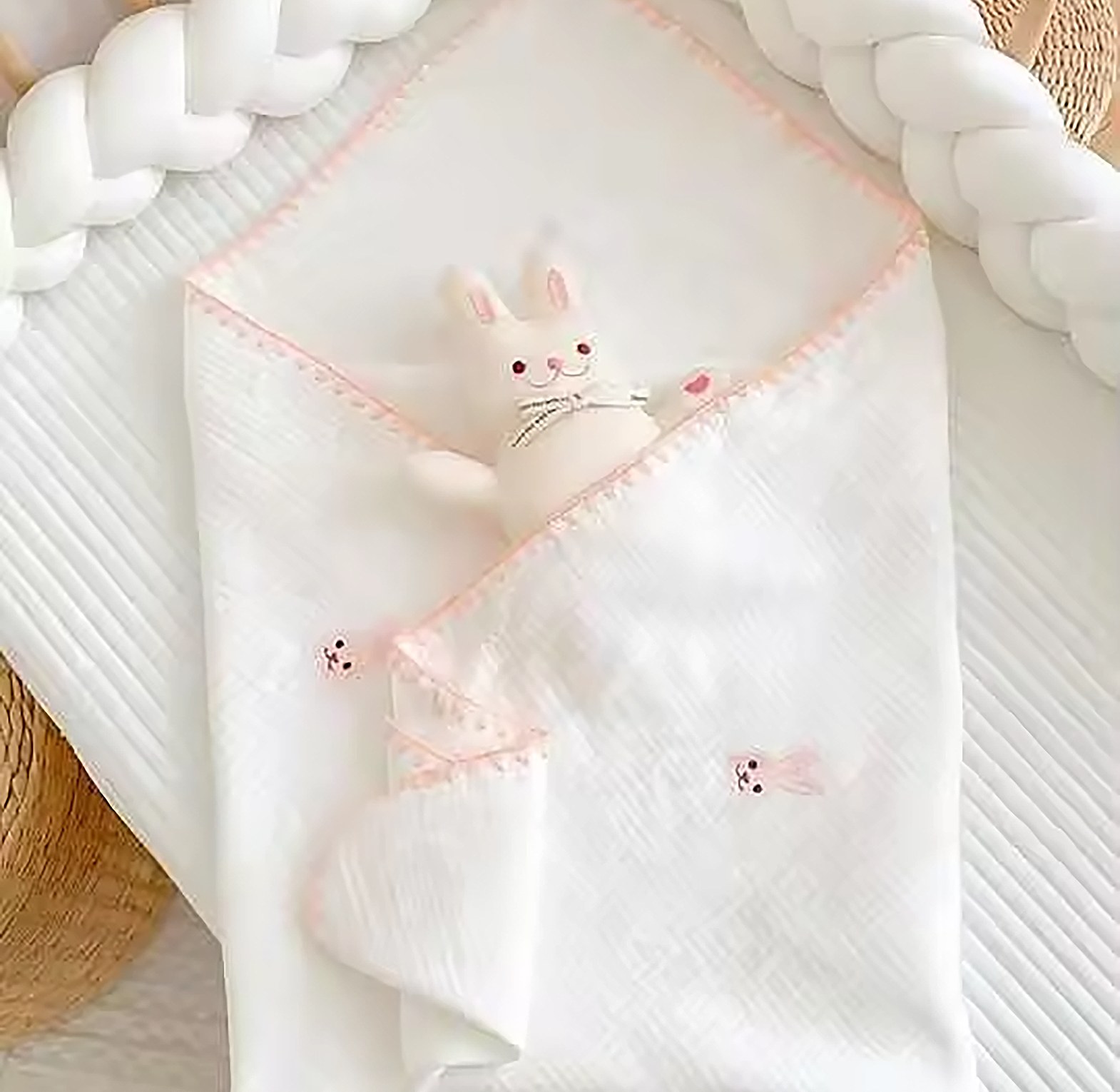 Muslin Cotton Embroidered  Baby Blanket image