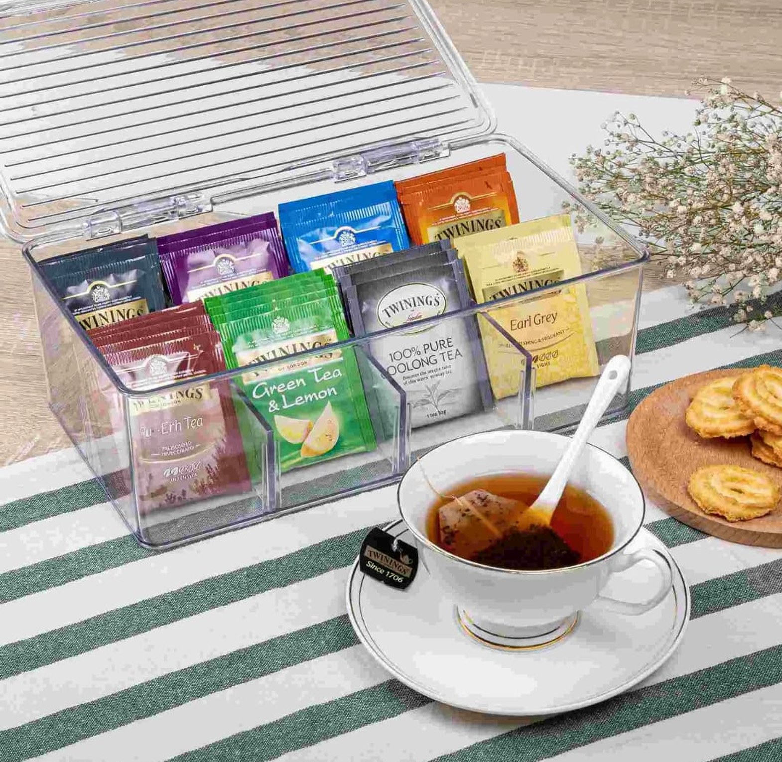 Acrylic Tea Bag Organizer with Cover & Compartments image