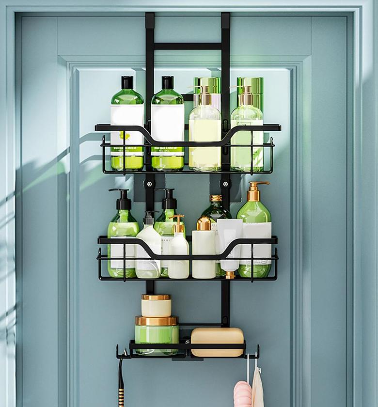 3-Tier Over the Door Bathroom Organizer Rack Shower Caddy Heavy Duty Rustproof No-Drill Storage Shelf for Shampoos and Soaps image