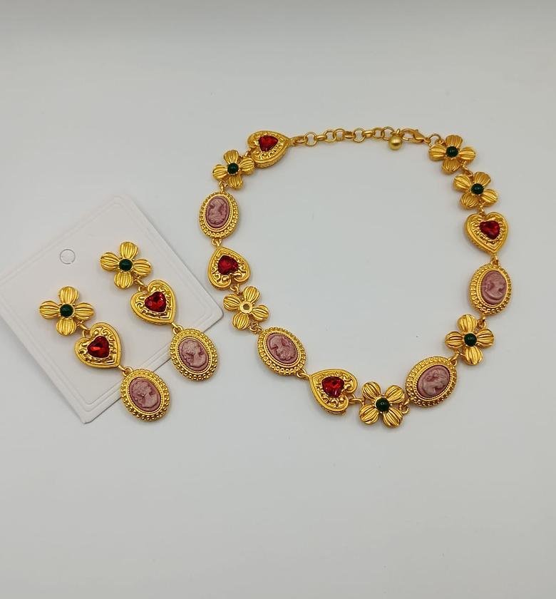 Chunky  Floral Necklace and Earrings Set image