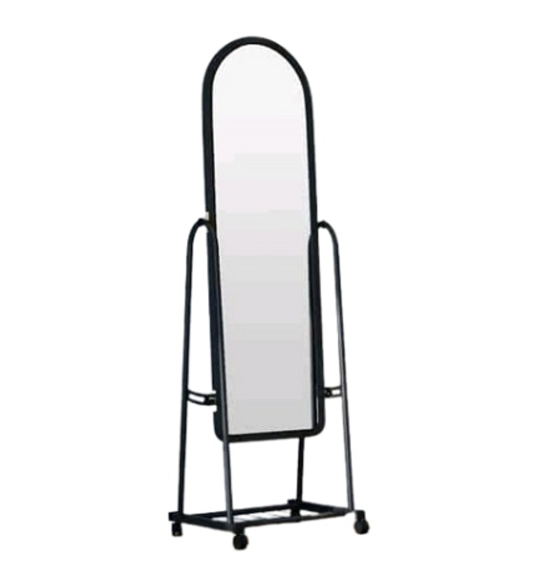 Black Full Length Dressing Mirror With Wheels And Shoes Rack image