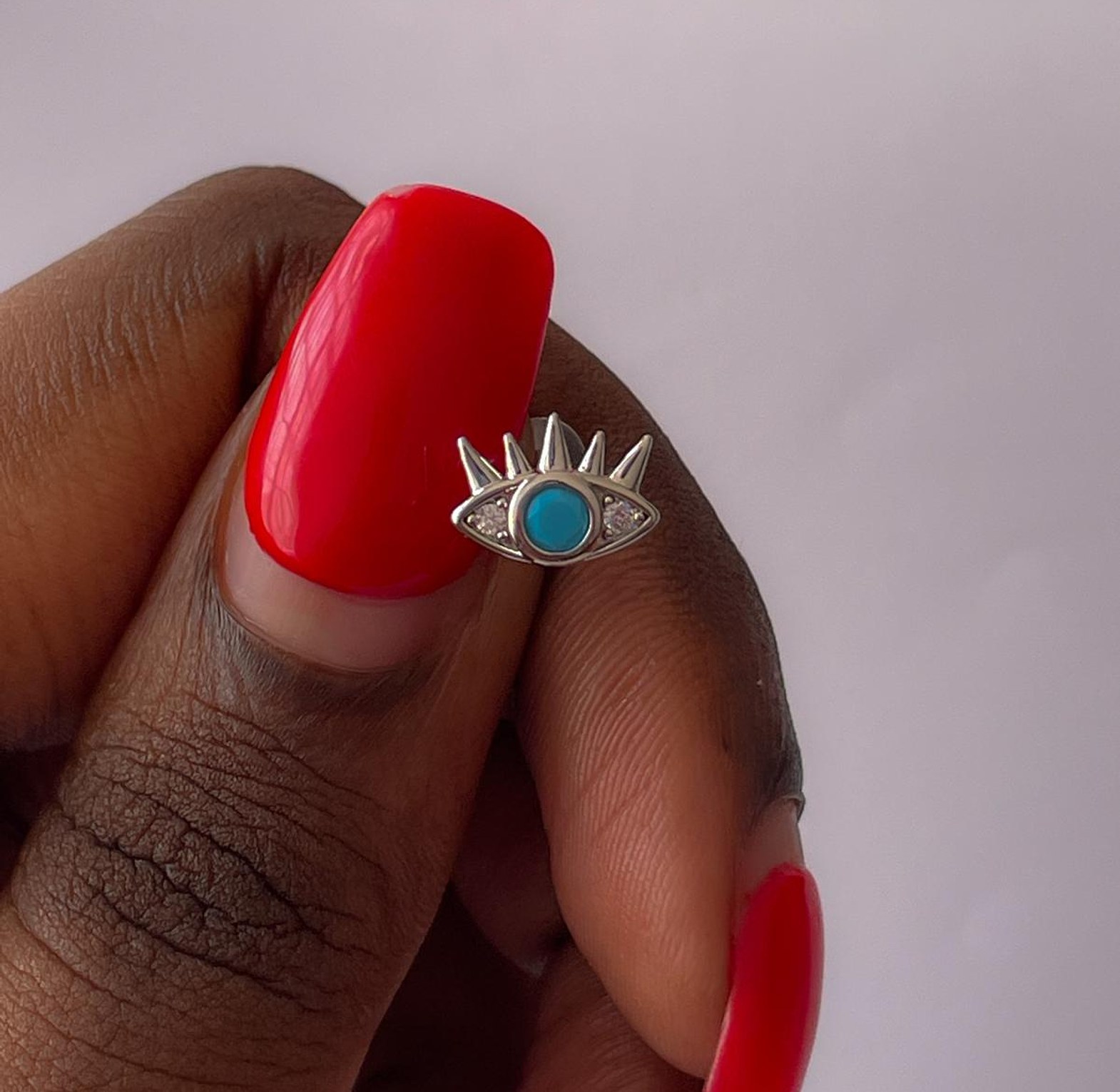Evil Eye Stud Earring with Turquoise & CZ image
