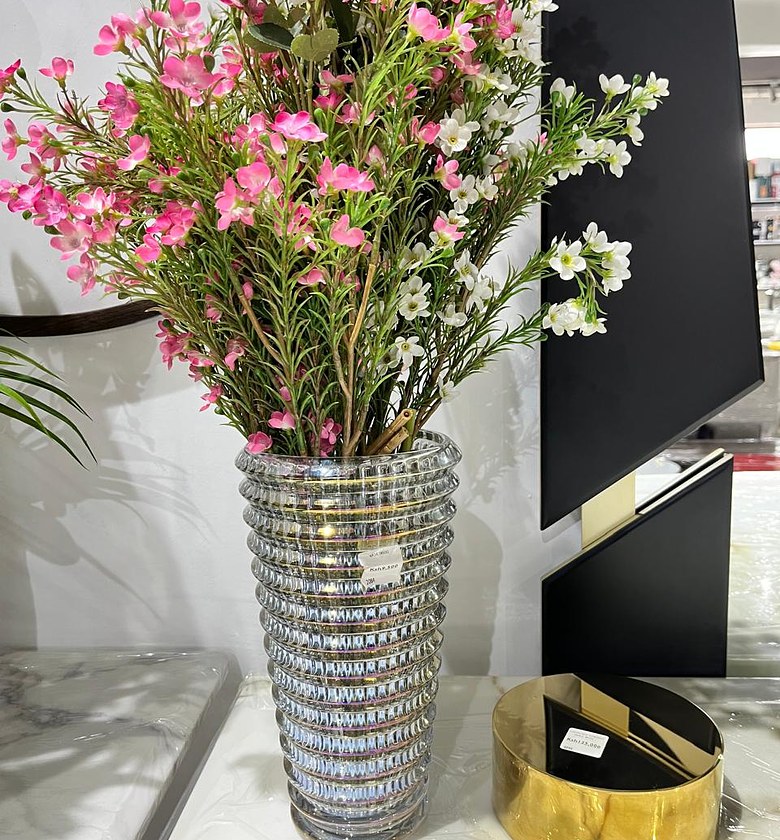 Pink and White Floral Arrangement in Silver Vase image